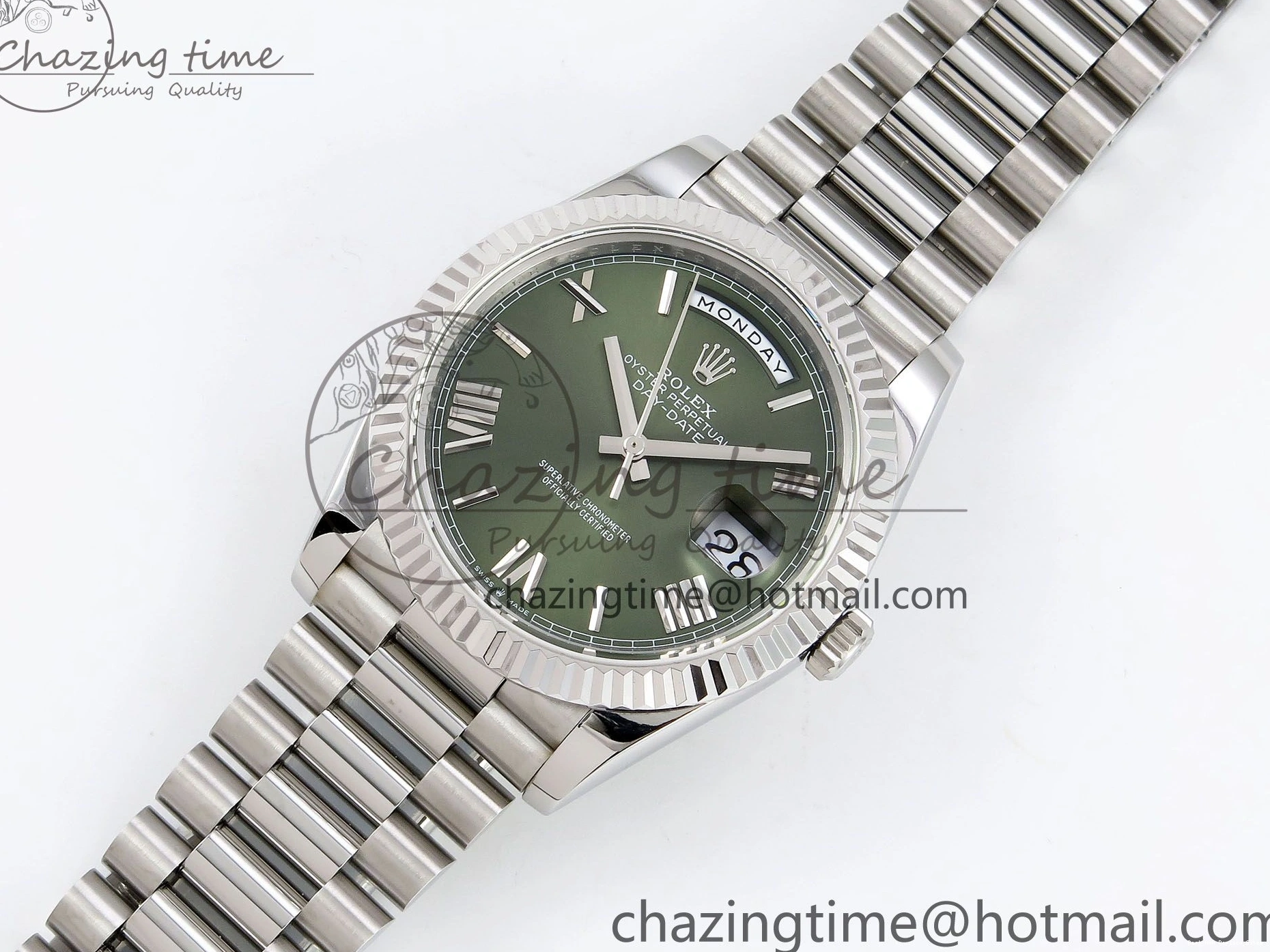 Best AAA Replica Sites Bracelet JDF 1440 V3 904L on TravelReady (Gain President 40 DayDate Weight) Steel VR3255 SS Dial Green Roman 1218